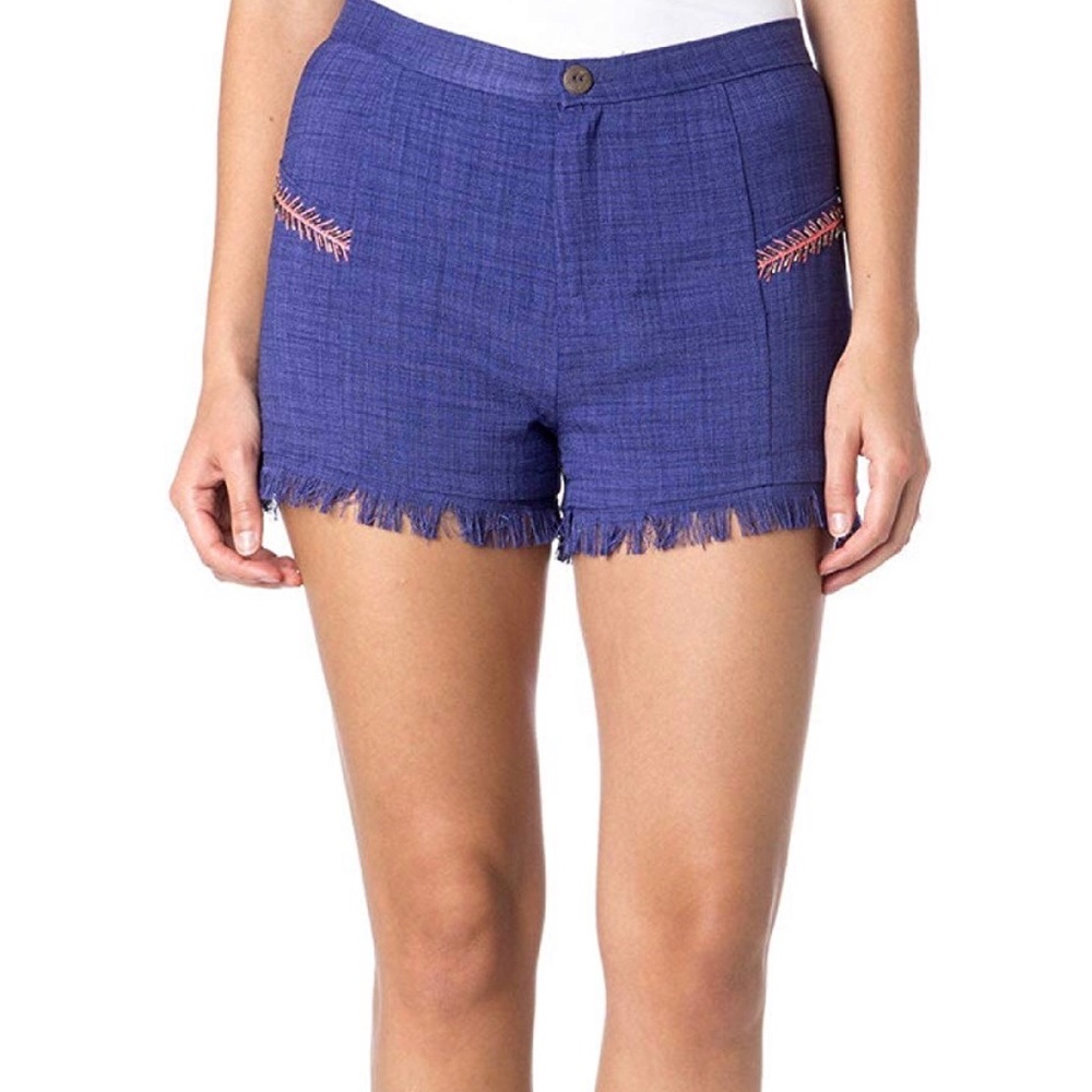 Miss Me Blue Embroidered Fringe Shorts